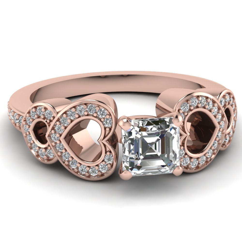 Rose Gold Asscher White Diamond Engagement Wedding Ring In Pave Set