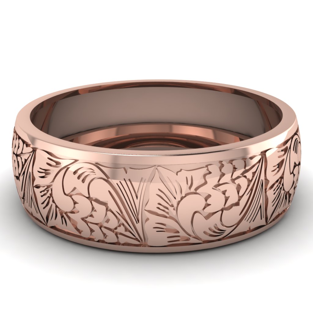 Mens Wedding Bands in 14K Rose Gold Intricate Pattern