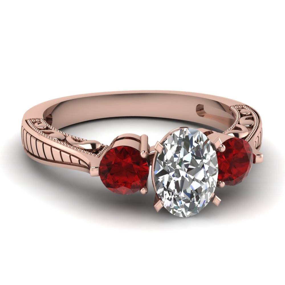 Rose Gold Ruby 3 Stone Timessless Engagement Ring
