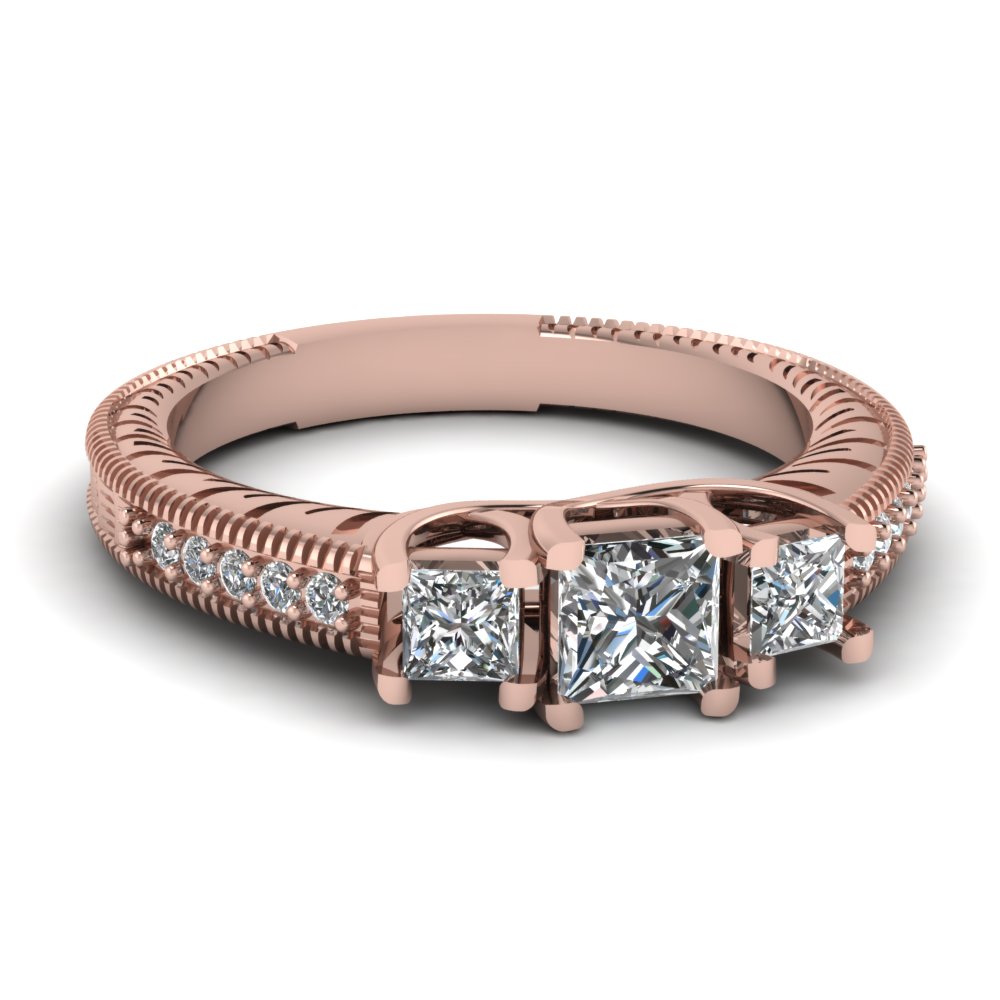 U Prong Three Stone Diamond Engagement Ring