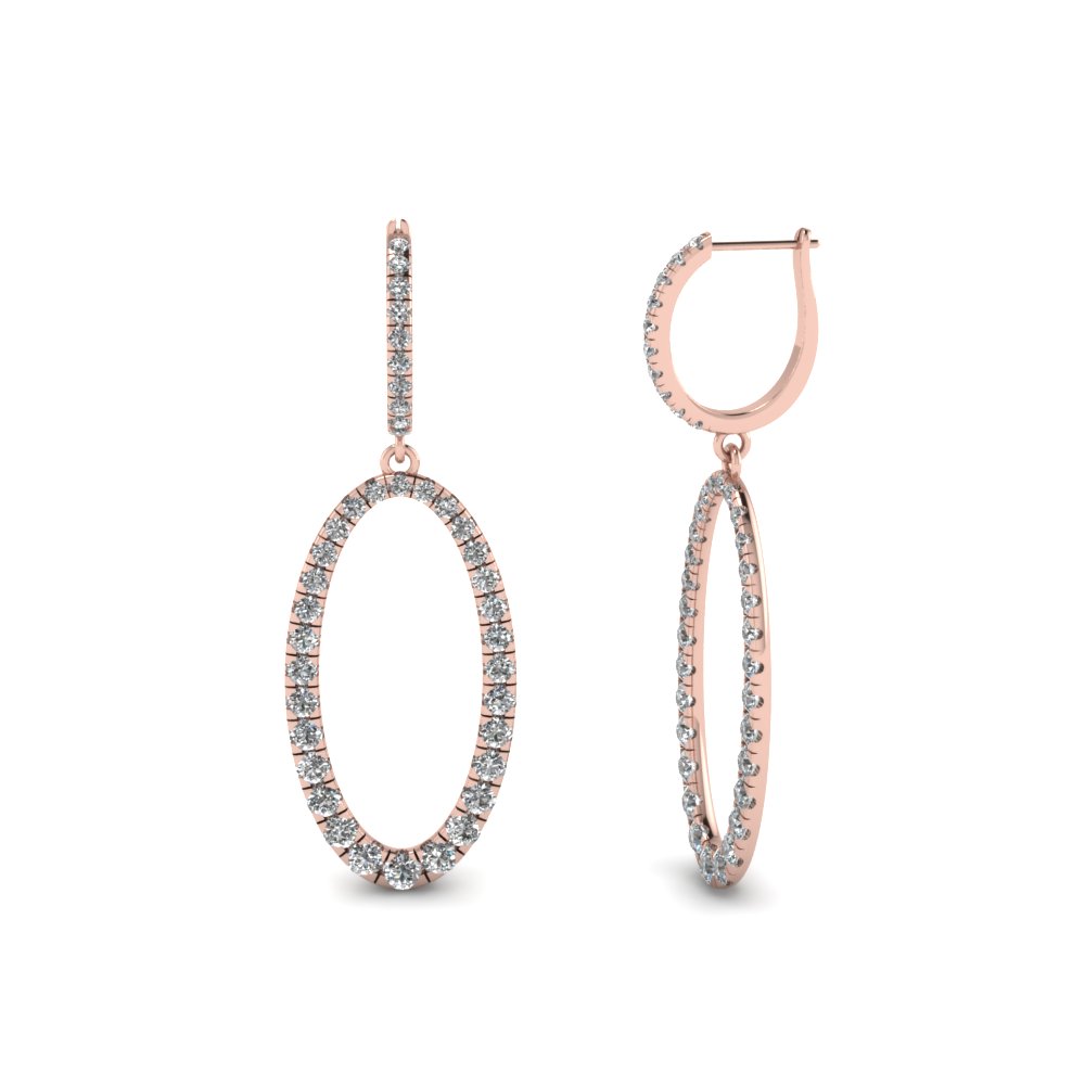 Oval Long Drop Hoop Diamond Earring