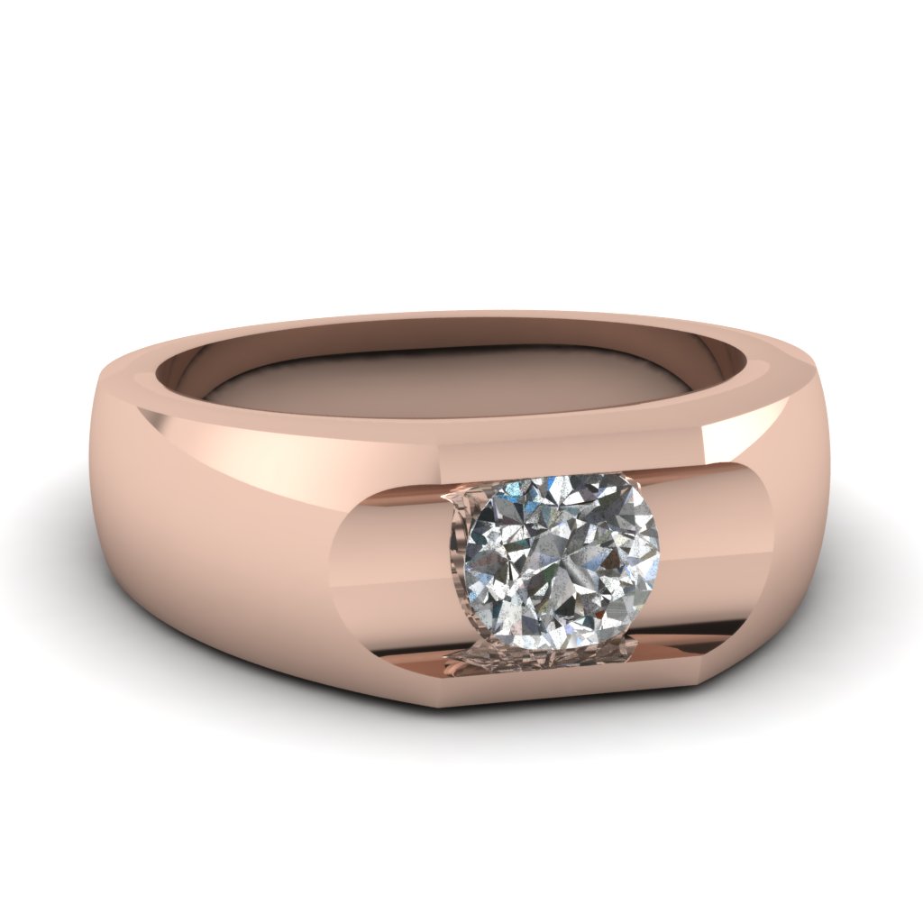 14K Rose Gold White Diamond Men's Wedding Ring