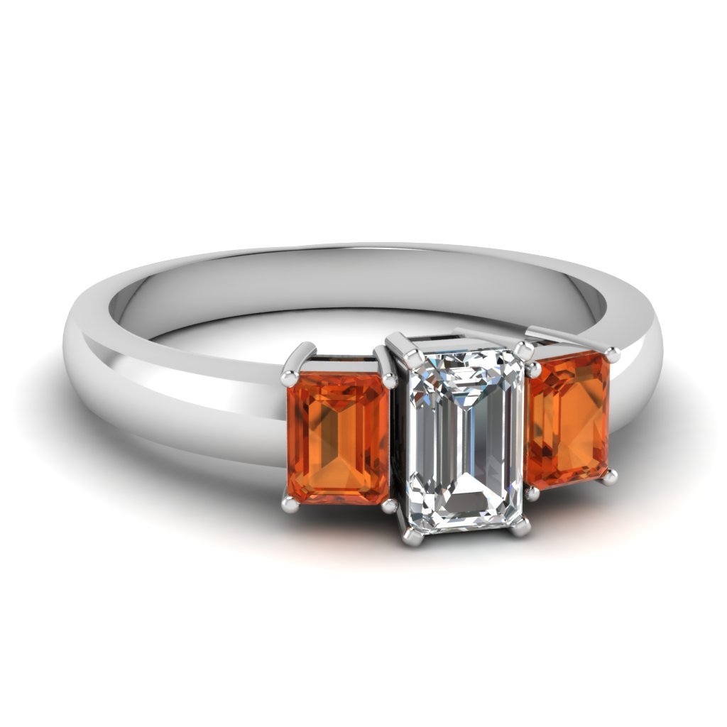 Emerald Cut 3 Stone Sapphire Modern Engagement Ring