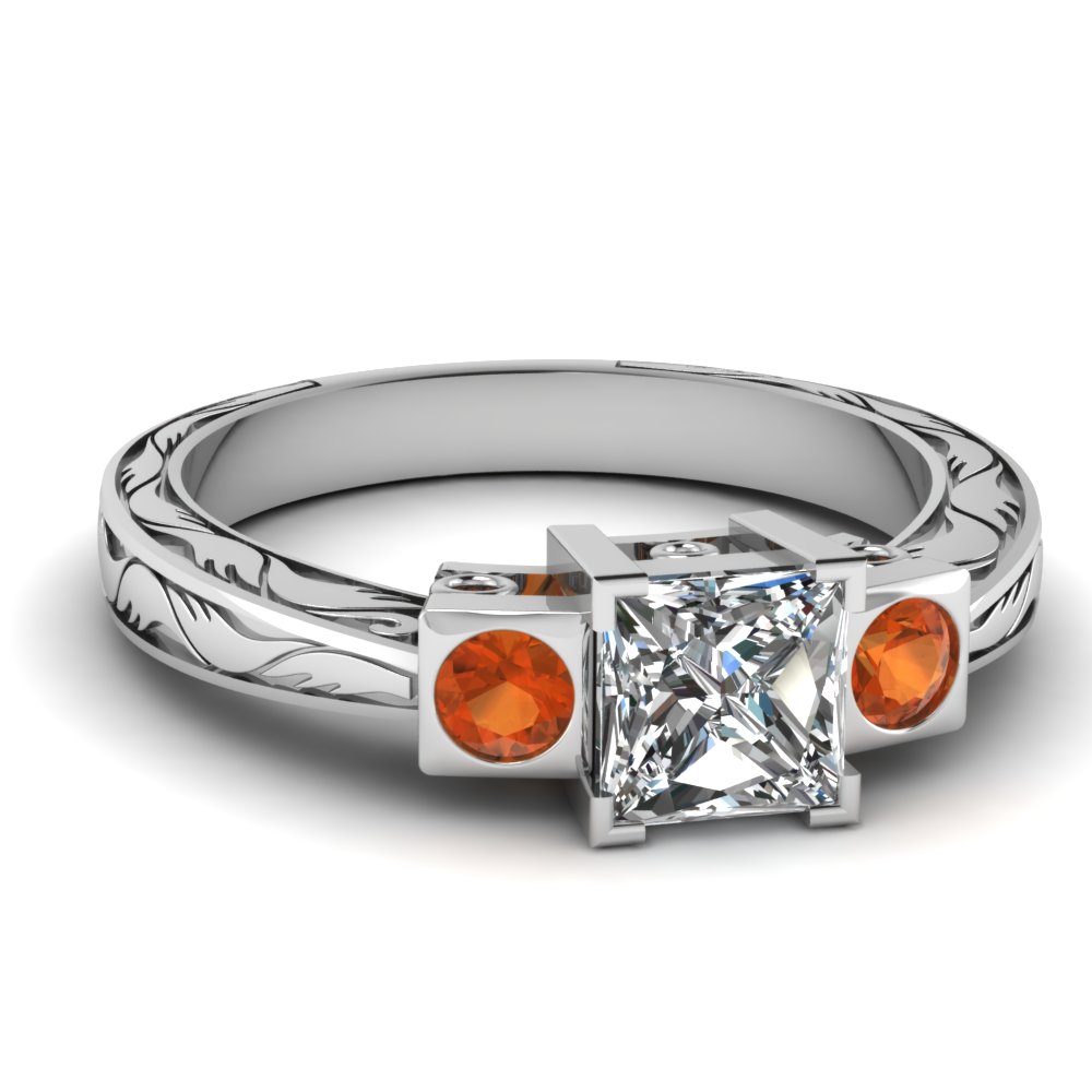 Vintage 3 Stone Engraved Design Diamond Ring