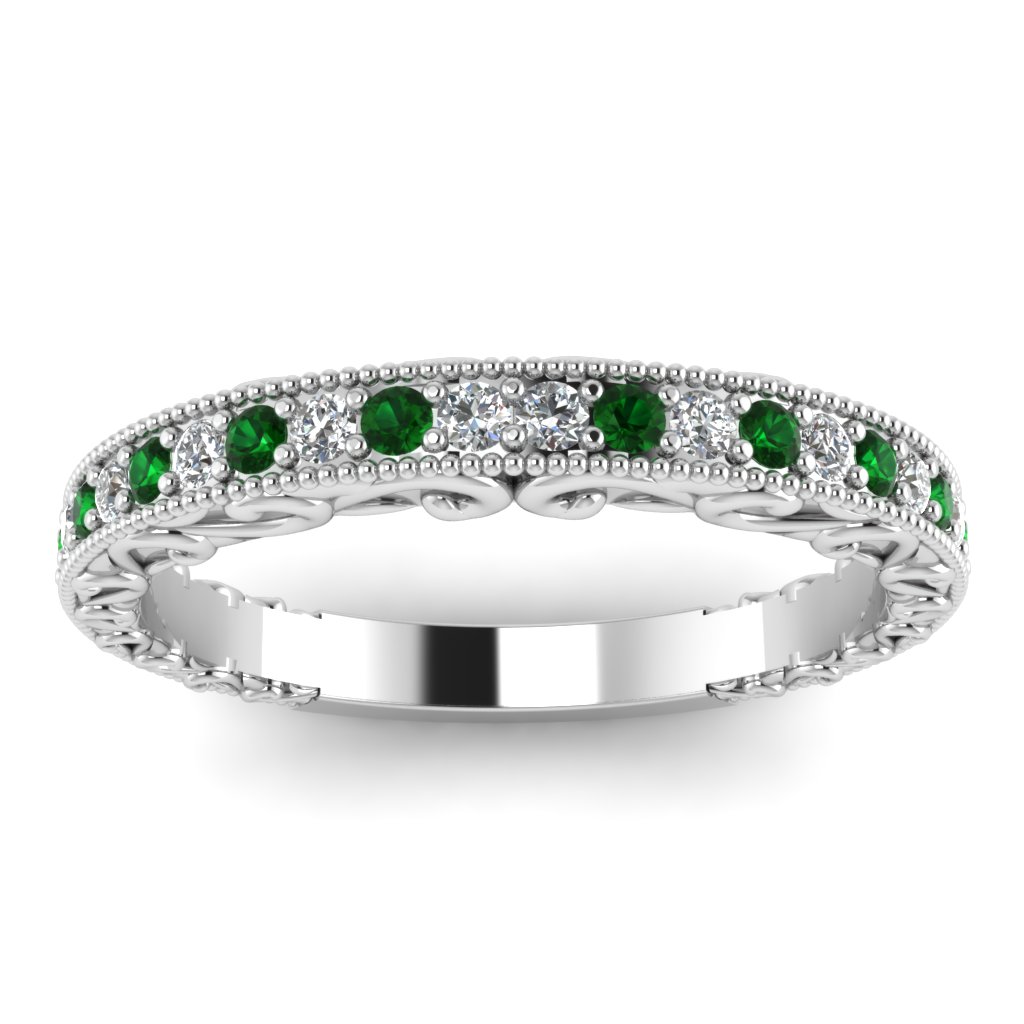 white-gold-round-green-emerald-wedding-band-with-white-diamond-in-pave ...