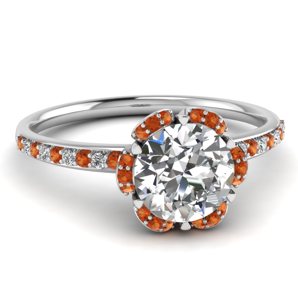 Diamond And Orange Sapphire Petal Gemstone Ring