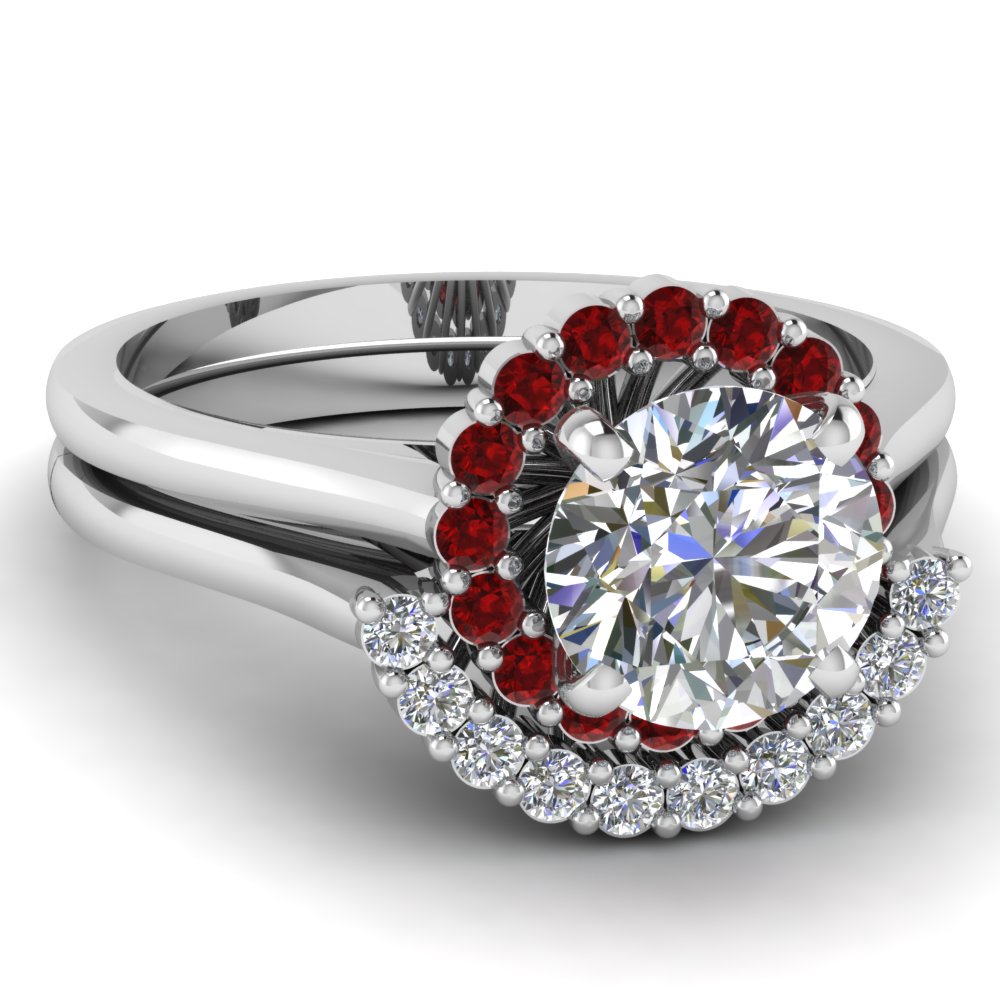 gold-round-white-diamond-engagement-wedding-ring-red-ruby-in-pave-set ...