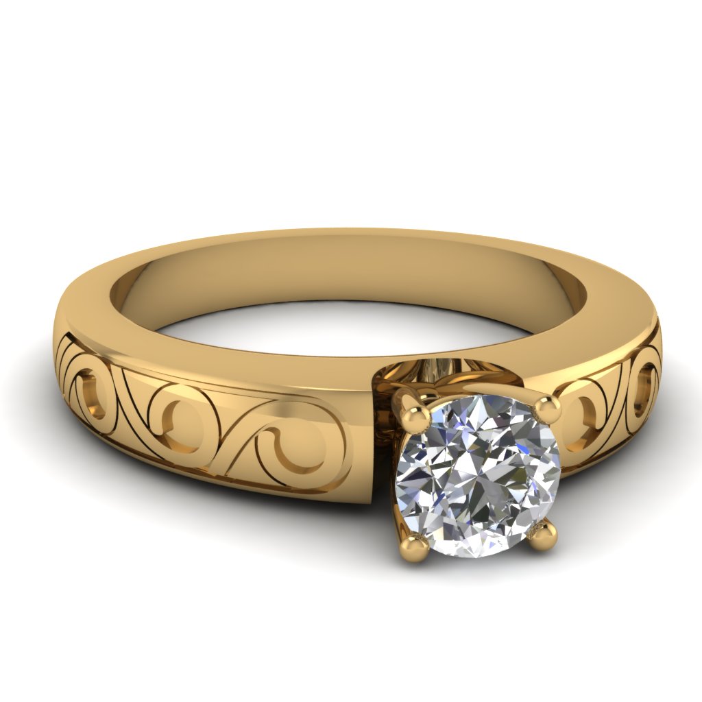 Yellow Gold Filigree Solitaire Ring