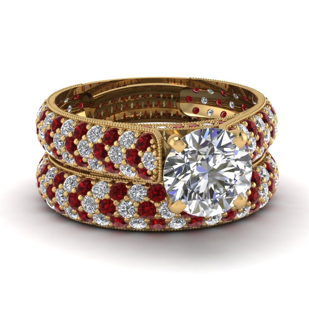 Gold Diamond and Ruby Big wedding ring